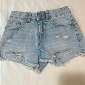 Zara Light Blue Distressed Jean Shorts